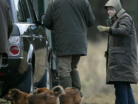 The Queen out and about with her Corgis
