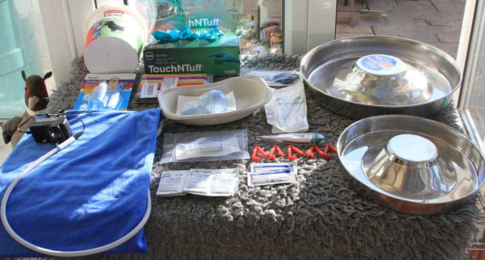 This is the birthing kit the two stainless steel bowls are for the pups when they are weaning of the mothers milk they need water and a food bowl they can all fit round